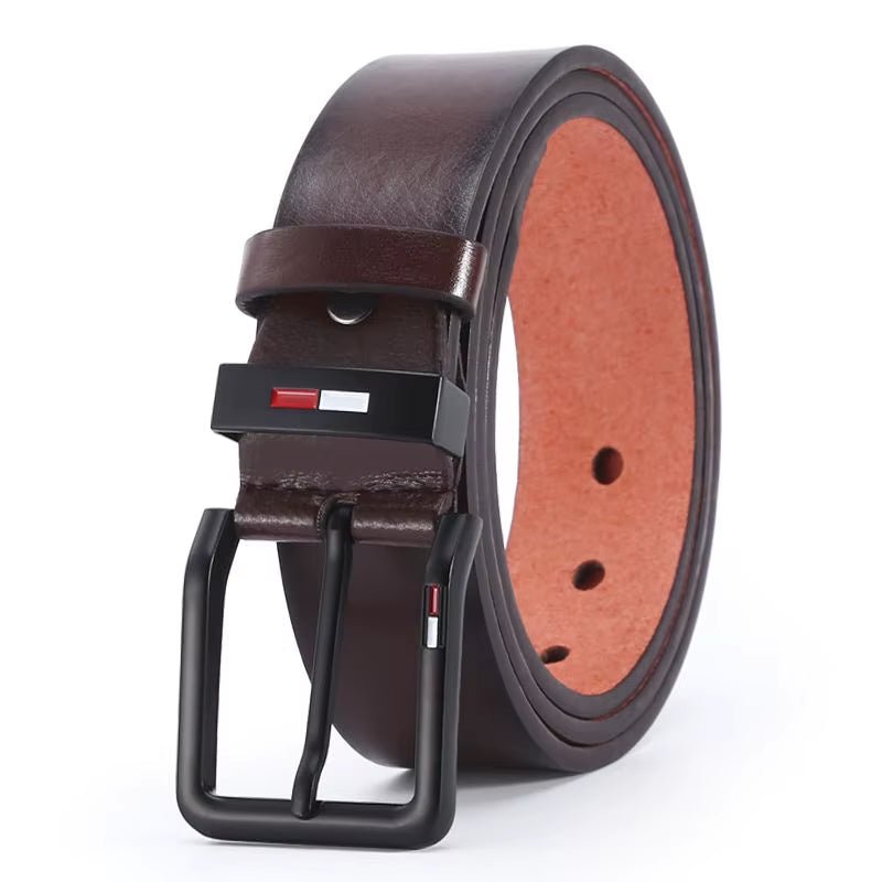 Men'S PU Leather Alloy Pin Square Buckle Belt Businessleisure Belts 2023 Fashion Black Coffee Brown Waistbelts for Men - Avero