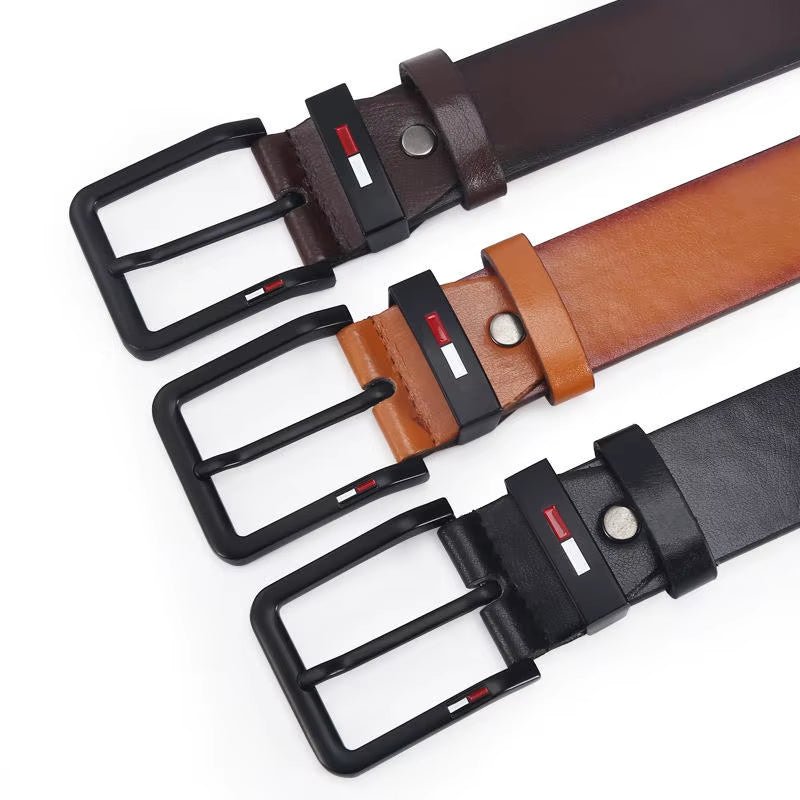 Men'S PU Leather Alloy Pin Square Buckle Belt Businessleisure Belts 2023 Fashion Black Coffee Brown Waistbelts for Men - Avero