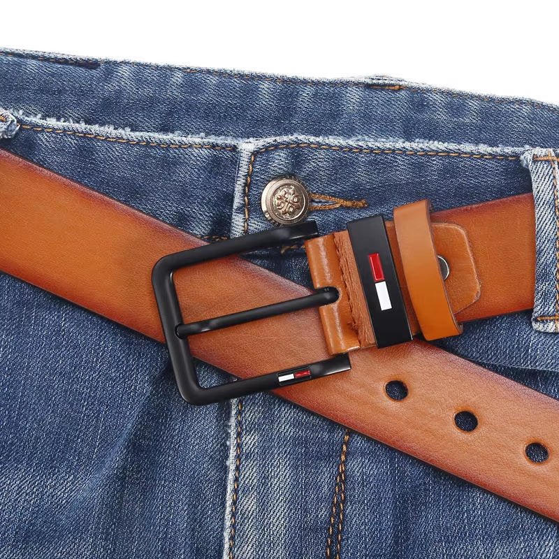 Men'S PU Leather Alloy Pin Square Buckle Belt Businessleisure Belts 2023 Fashion Black Coffee Brown Waistbelts for Men - Avero