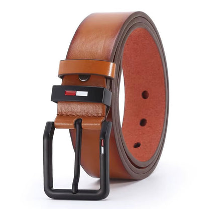Men'S PU Leather Alloy Pin Square Buckle Belt Businessleisure Belts 2023 Fashion Black Coffee Brown Waistbelts for Men - Avero