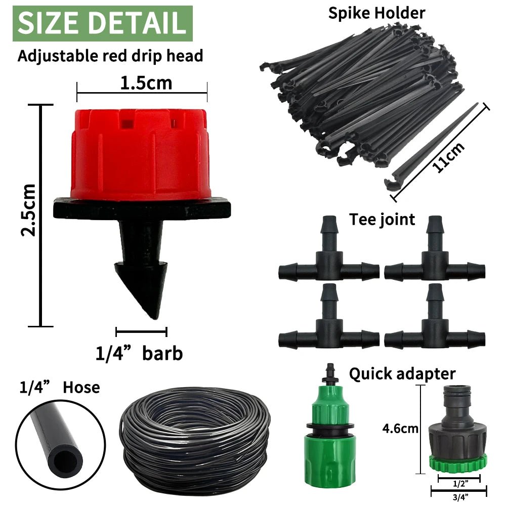 Micro Drip Irrigation System Portable 20M Automatic Watering with Adjustable Drippers Misting Watering Kits Garden Hose - Avero