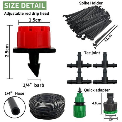 Micro Drip Irrigation System Portable 20M Automatic Watering with Adjustable Drippers Misting Watering Kits Garden Hose - Avero