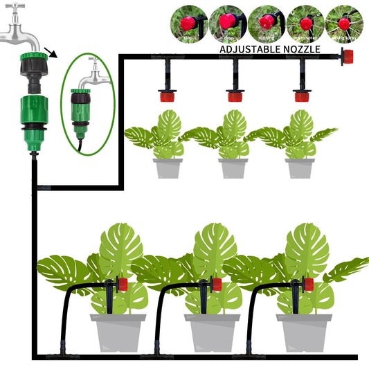 Micro Drip Irrigation System Portable 20M Automatic Watering with Adjustable Drippers Misting Watering Kits Garden Hose - Avero