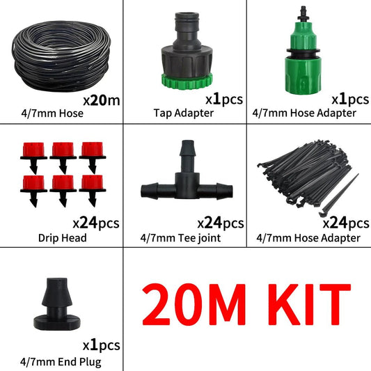 Micro Drip Irrigation System Portable 20M Automatic Watering with Adjustable Drippers Misting Watering Kits Garden Hose - Avero