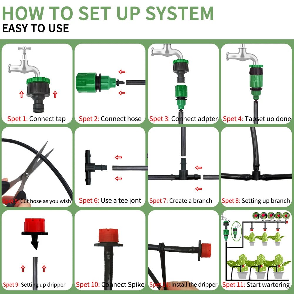 Micro Drip Irrigation System Portable 20M Automatic Watering with Adjustable Drippers Misting Watering Kits Garden Hose - Avero