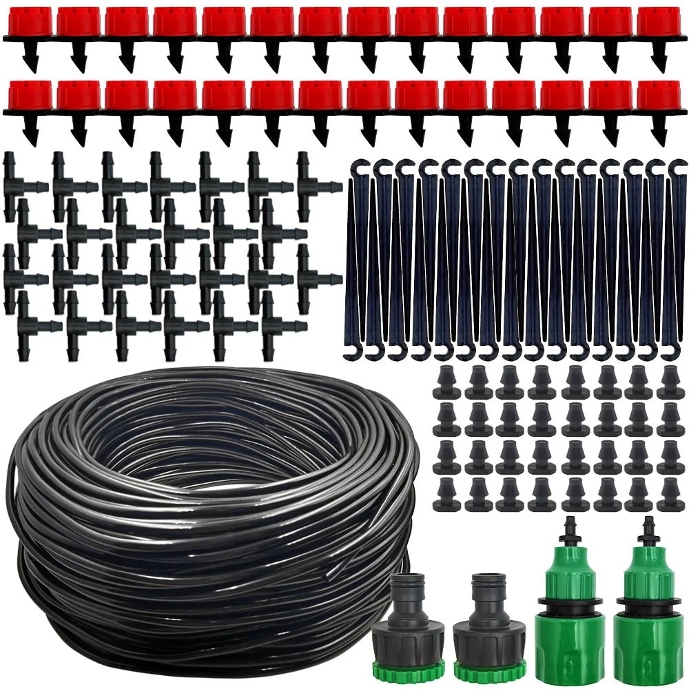 Micro Drip Irrigation System Portable 20M Automatic Watering with Adjustable Drippers Misting Watering Kits Garden Hose - Avero