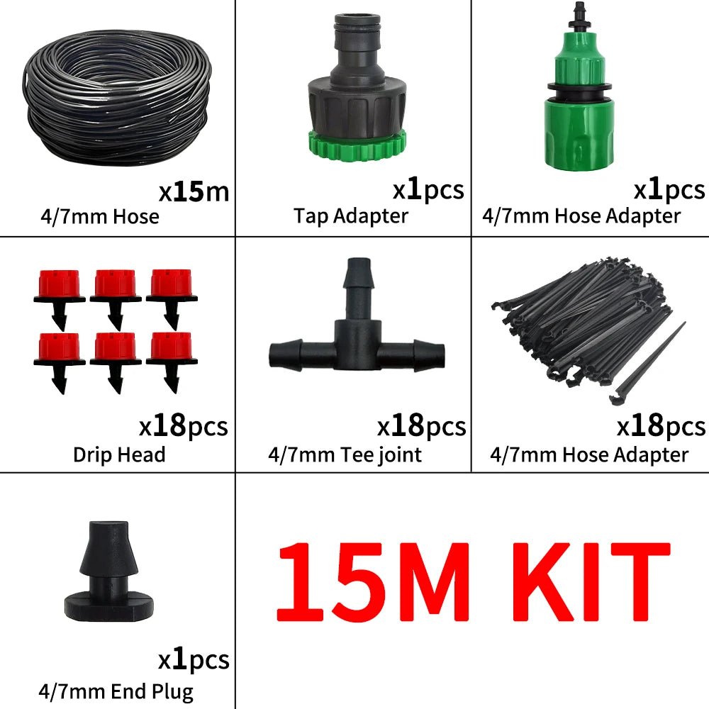 Micro Drip Irrigation System Portable 20M Automatic Watering with Adjustable Drippers Misting Watering Kits Garden Hose - Avero
