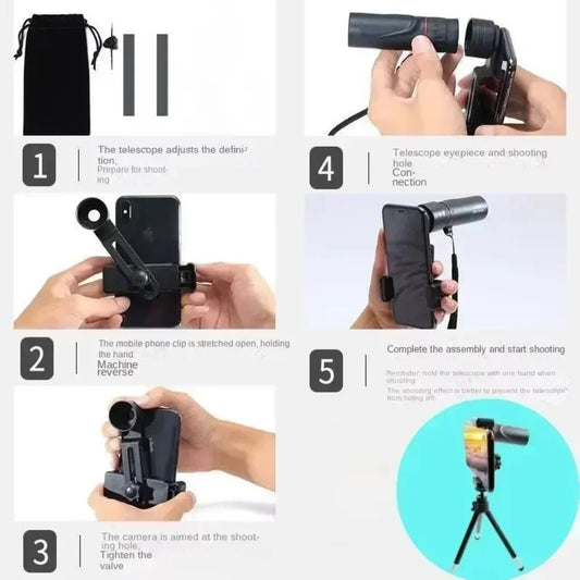 Mini Portable 2000x25 HD Monocular Telescope Mobile Phone Telescope with Holder Camping Hunting Birdwatching Telescope - Avero