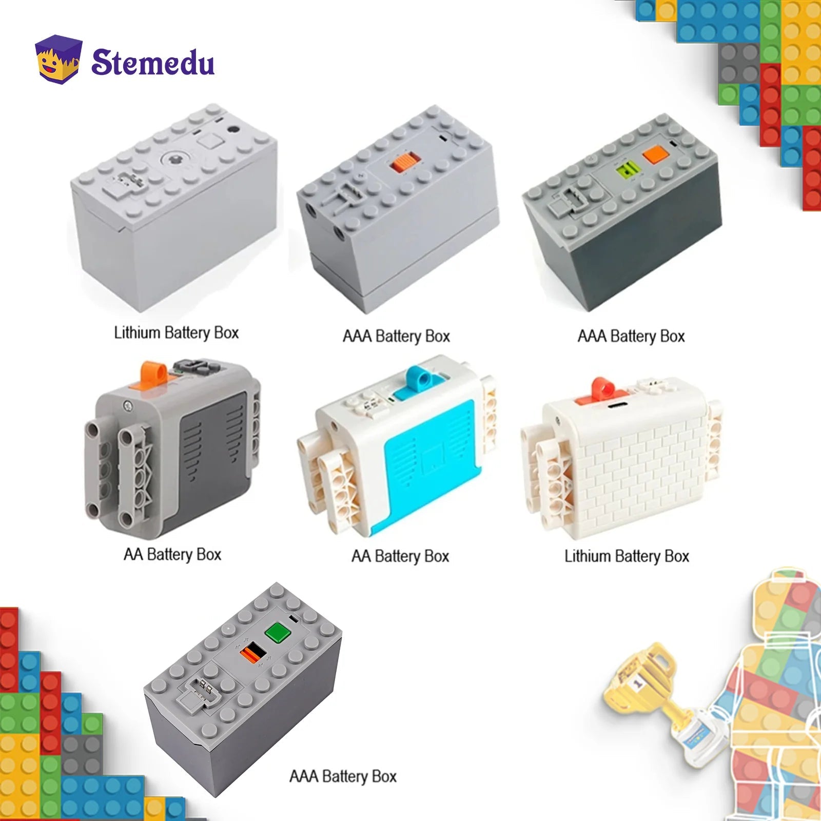 MOC Rechargeable AA /AAA Battery Box Multi - function Power Group Tool Car Train Motor Speed Adjust Control for Building Blocks - Avero
