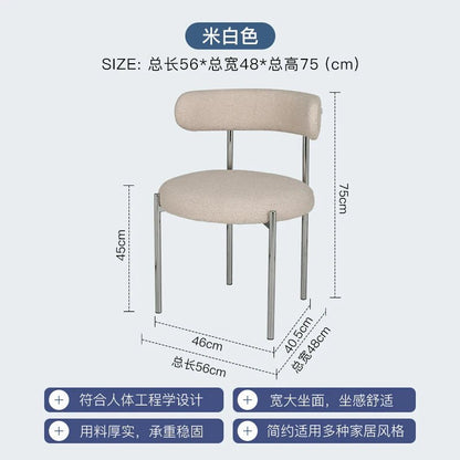 Modern cream style light French style home backrest chair,home bedroom desk chair,cream style lamb velvet dining table and chair - Avero