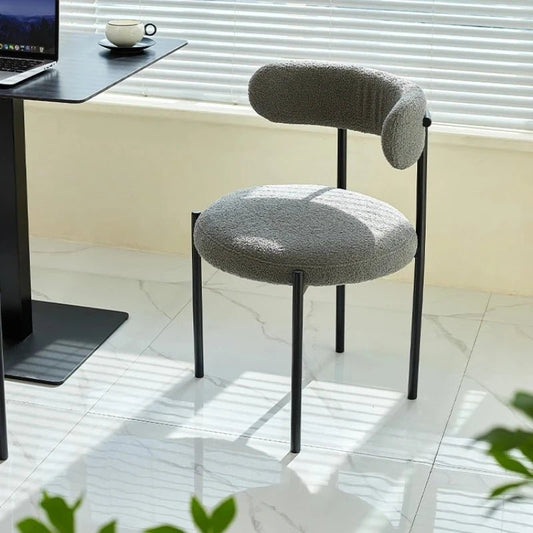 Modern cream style light French style home backrest chair,home bedroom desk chair,cream style lamb velvet dining table and chair - Avero