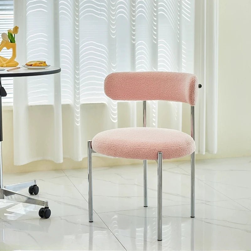 Modern cream style light French style home backrest chair,home bedroom desk chair,cream style lamb velvet dining table and chair - Avero