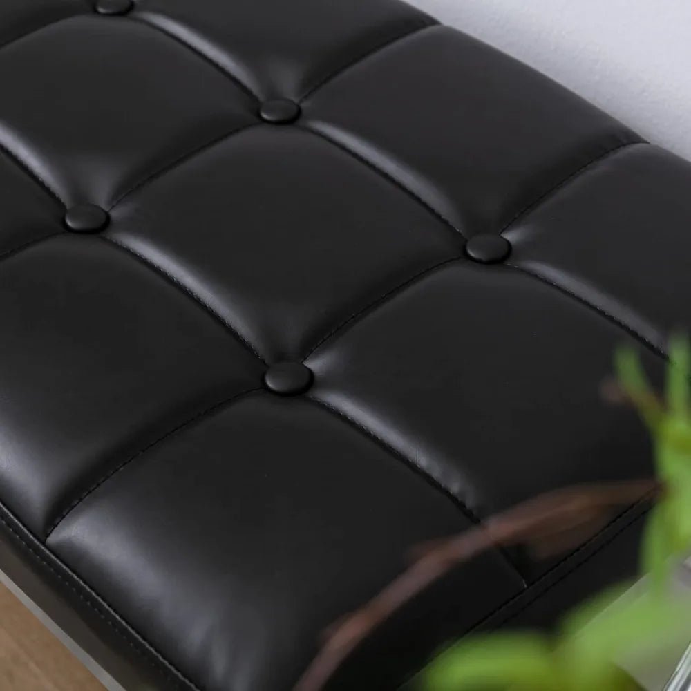 Modern PU Leather Dining Bench, Button Tufted Ottoman Bench with X - Shape Chrome Finish Upholstered End of Bed Bench Comfy - Avero