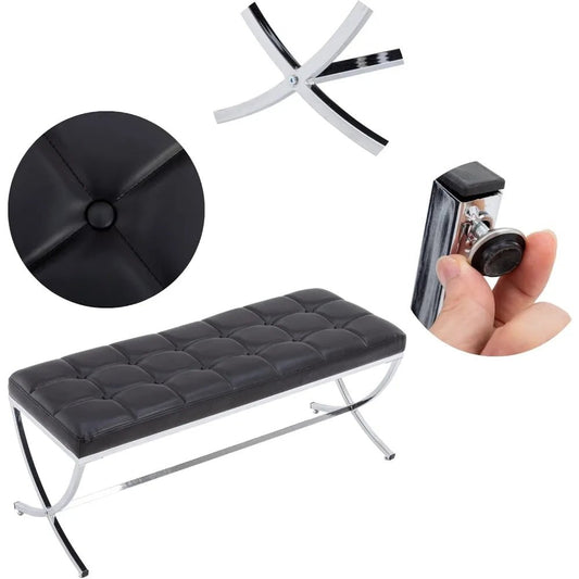 Modern PU Leather Dining Bench, Button Tufted Ottoman Bench with X - Shape Chrome Finish Upholstered End of Bed Bench Comfy - Avero