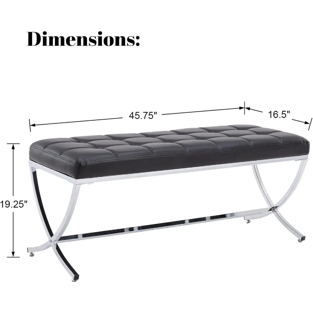 Modern PU Leather Dining Bench, Button Tufted Ottoman Bench with X - Shape Chrome Finish Upholstered End of Bed Bench Comfy - Avero