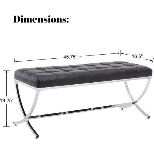 Modern PU Leather Dining Bench, Button Tufted Ottoman Bench with X - Shape Chrome Finish Upholstered End of Bed Bench Comfy - Avero