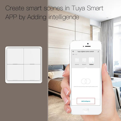 MOES 4 Gang Tuya ZigBee Wireless 12 Scene Switch Push Button Controller Battery Powered Automation Scenario for Tuya Devices - Avero