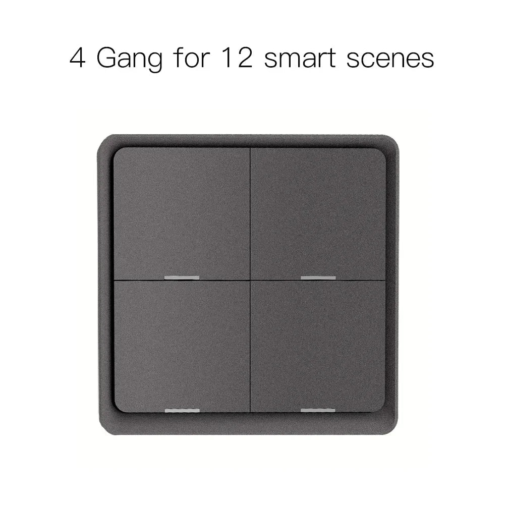 MOES 4 Gang Tuya ZigBee Wireless 12 Scene Switch Push Button Controller Battery Powered Automation Scenario for Tuya Devices - Avero