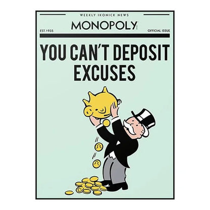 Monopoly Millionaire Money Canvas Decorative Painting Motivational Quote Art Poster Cartoon Figure Mural Home Wall Decor Picture - Avero
