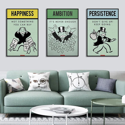 Monopoly Millionaire Money Canvas Decorative Painting Motivational Quote Art Poster Cartoon Figure Mural Home Wall Decor Picture - Avero