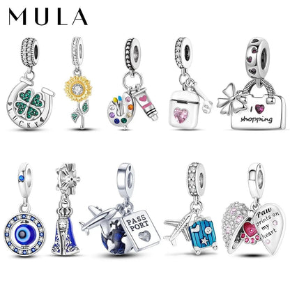 MULA 1PC Silver Plated Travel Sunflowers Four Leaf Lucky Clover Dangle Charms Fit 3MM Snake Chain Charm Bracelet DIY - Avero