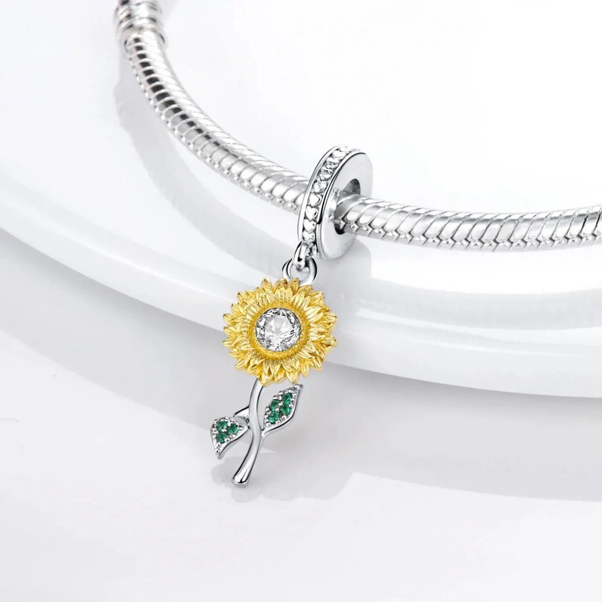 MULA 1PC Silver Plated Travel Sunflowers Four Leaf Lucky Clover Dangle Charms Fit 3MM Snake Chain Charm Bracelet DIY - Avero