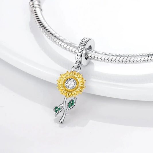 MULA 1PC Silver Plated Travel Sunflowers Four Leaf Lucky Clover Dangle Charms Fit 3MM Snake Chain Charm Bracelet DIY - Avero