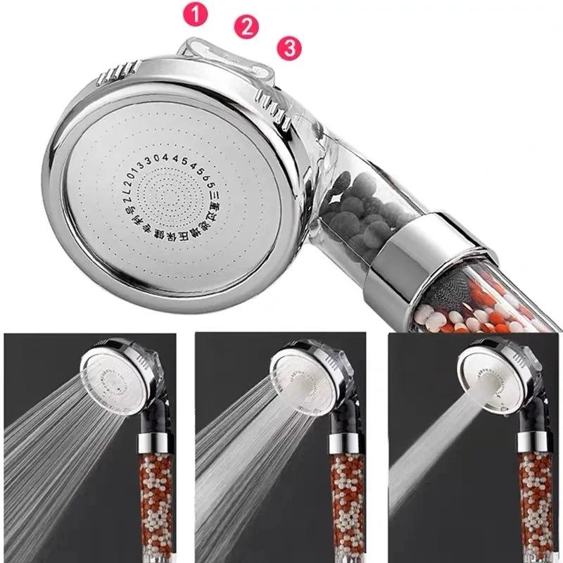 New 3 Functions High Pressure SPA Shower Head Water Saving Handheld Rainfall Bathroom Accessories Anion Filter Shower - Avero