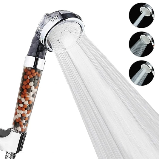 New 3 Functions High Pressure SPA Shower Head Water Saving Handheld Rainfall Bathroom Accessories Anion Filter Shower - Avero