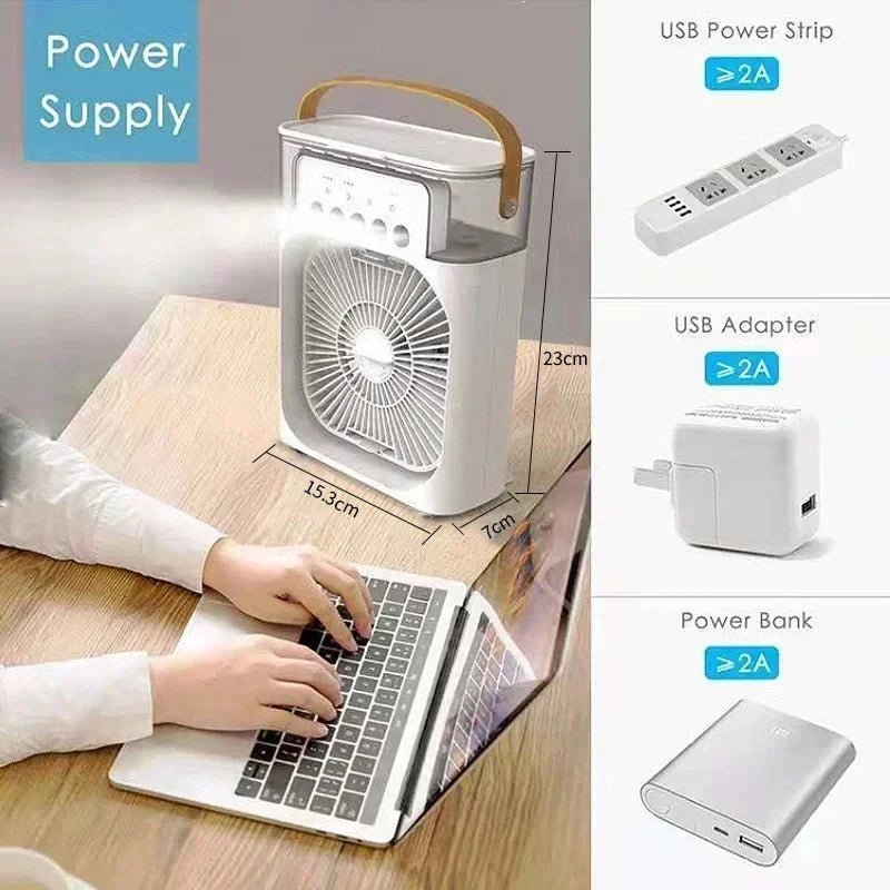 New 3 In 1 Fan AIr Conditioner Household Mini Air Cooler LED Night Light Portable Humidifier Air Adjustment Fan Office Home Fan - Avero