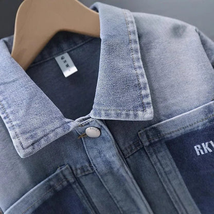 New Casual Baby Kids Denim Jacket with Pocket for Toddler Boy Classic Jeans Coat Infant Child Vintate Blue Jeans Jacket Outfits - Avero