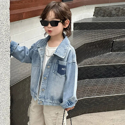 New Casual Baby Kids Denim Jacket with Pocket for Toddler Boy Classic Jeans Coat Infant Child Vintate Blue Jeans Jacket Outfits - Avero