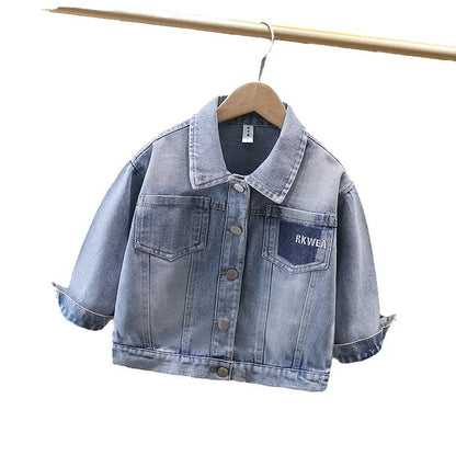 New Casual Baby Kids Denim Jacket with Pocket for Toddler Boy Classic Jeans Coat Infant Child Vintate Blue Jeans Jacket Outfits - Avero