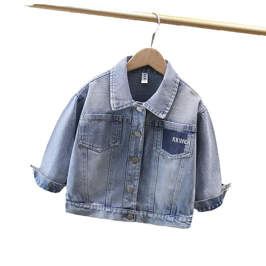 New Casual Baby Kids Denim Jacket with Pocket for Toddler Boy Classic Jeans Coat Infant Child Vintate Blue Jeans Jacket Outfits - Avero