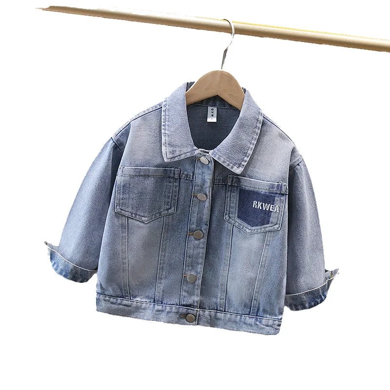 New Casual Baby Kids Denim Jacket with Pocket for Toddler Boy Classic Jeans Coat Infant Child Vintate Blue Jeans Jacket Outfits - Avero