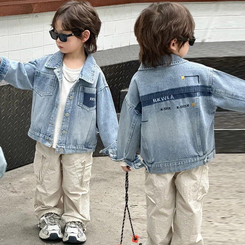 New Casual Baby Kids Denim Jacket with Pocket for Toddler Boy Classic Jeans Coat Infant Child Vintate Blue Jeans Jacket Outfits - Avero