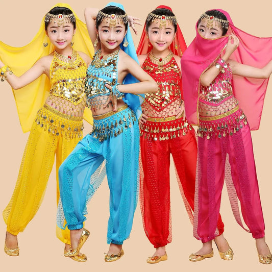 New Children's Belly Dance Set, Children's Indian Dance Costume, Ethnic Dance Performance Costume, Chili Pepper Highlight Pants - Avero