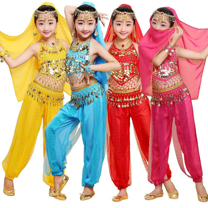 New Children's Belly Dance Set, Children's Indian Dance Costume, Ethnic Dance Performance Costume, Chili Pepper Highlight Pants - Avero