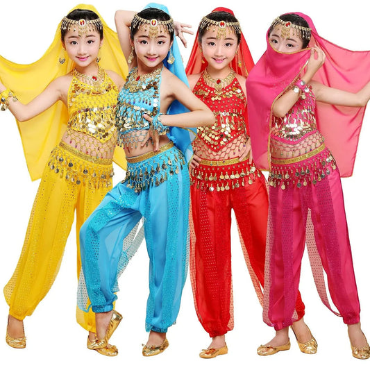 New Children's Belly Dance Set, Children's Indian Dance Costume, Ethnic Dance Performance Costume, Chili Pepper Highlight Pants - Avero