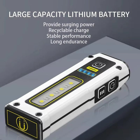 NEW Design Super Bright LED Source Work Lamp with Magnet Alarm SOS Key Chain Power Bank Waterproof Emergency Flashlight - Avero
