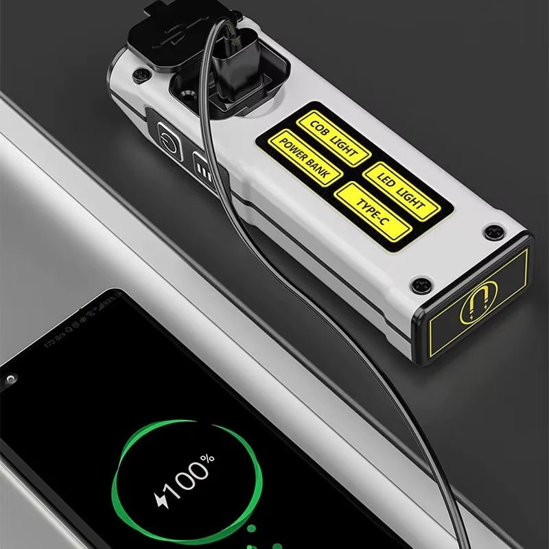 NEW Design Super Bright LED Source Work Lamp with Magnet Alarm SOS Key Chain Power Bank Waterproof Emergency Flashlight - Avero