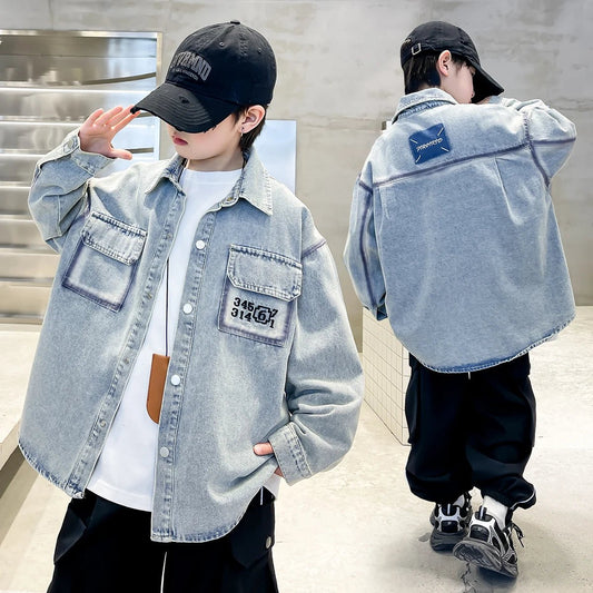 New Spring Autumn Kids Boys Denim Jacket Clothes Children Wear Casual Clothing Loose Style Jeans Coat 5 6 7 8 9 10 11 12 13 14 Y - Avero
