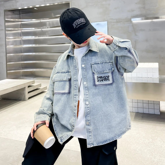 New Spring Autumn Kids Boys Denim Jacket Clothes Children Wear Casual Clothing Loose Style Jeans Coat 5 6 7 8 9 10 11 12 13 14 Y - Avero