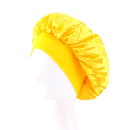 New Women'S Satin Solid Wide - Brimmed Sleeping Hat Unisex Head Wrap Elastic Band Cap Hair Care Bonnet Night Hat Bonnet De Nuit - Avero