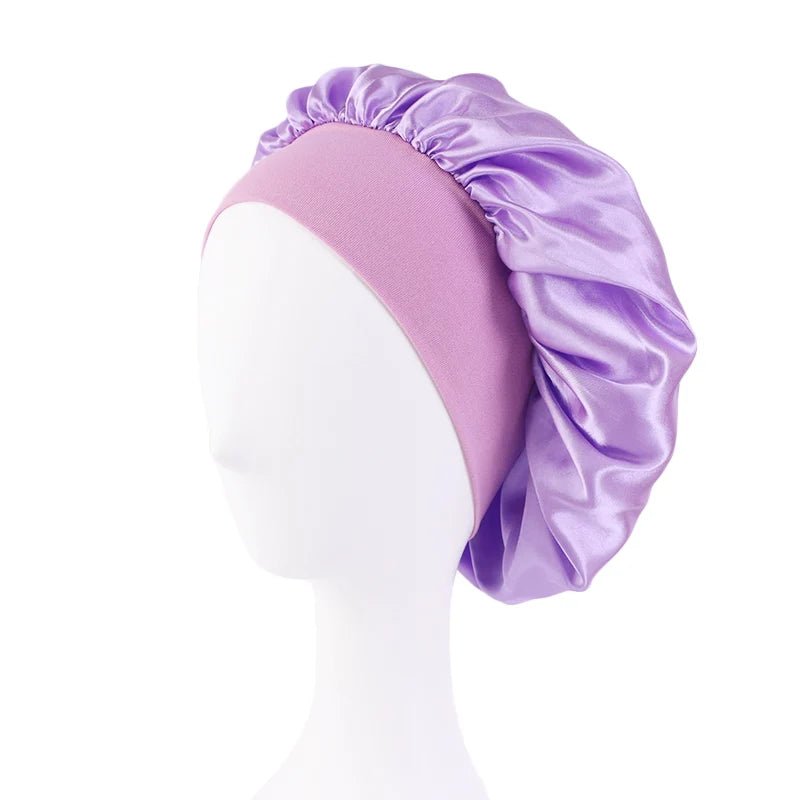 New Women'S Satin Solid Wide - Brimmed Sleeping Hat Unisex Head Wrap Elastic Band Cap Hair Care Bonnet Night Hat Bonnet De Nuit - Avero