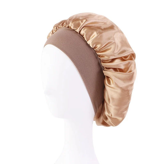 New Women'S Satin Solid Wide - Brimmed Sleeping Hat Unisex Head Wrap Elastic Band Cap Hair Care Bonnet Night Hat Bonnet De Nuit - Avero