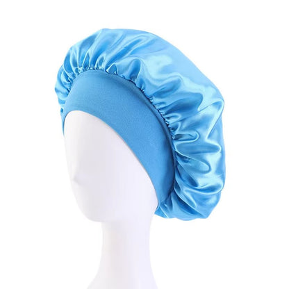 New Women'S Satin Solid Wide - Brimmed Sleeping Hat Unisex Head Wrap Elastic Band Cap Hair Care Bonnet Night Hat Bonnet De Nuit - Avero