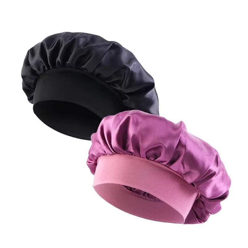 New Women'S Satin Solid Wide - Brimmed Sleeping Hat Unisex Head Wrap Elastic Band Cap Hair Care Bonnet Night Hat Bonnet De Nuit - Avero