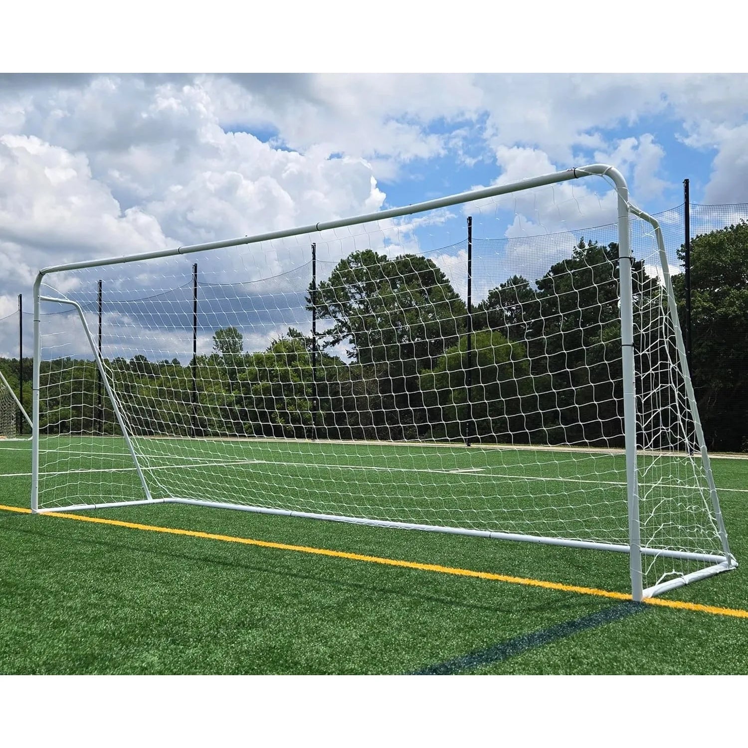 Official Size 24 X 8 X 5 Ft. Steel Soccer Goal. Heavy Duty Frame w/Net. Tournament, Regulation Size. Professional Portable Pract - Avero