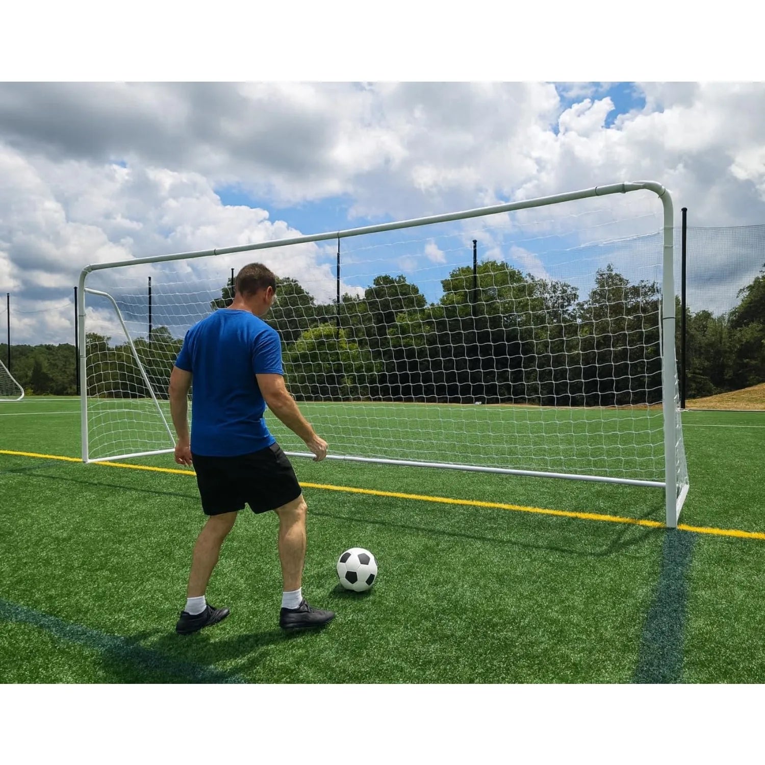 Official Size 24 X 8 X 5 Ft. Steel Soccer Goal. Heavy Duty Frame w/Net. Tournament, Regulation Size. Professional Portable Pract - Avero